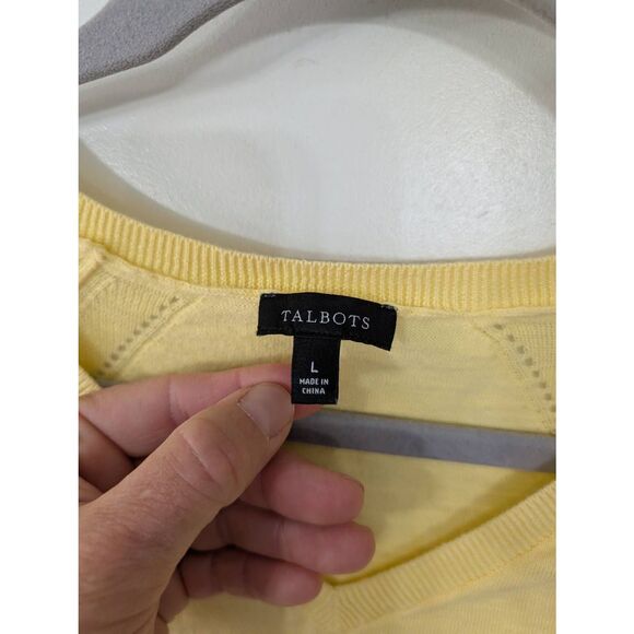 Talbots V-neck‎ Knit Sweater women's large butter yellow cotton beachy vacation - Picture 3 of 6